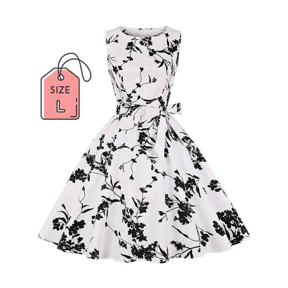 Dresses & Skirts - 🖤🤍 Pinup Retro Vintage 1950s Floral White Rockabilly Dress w/Belt NEW L